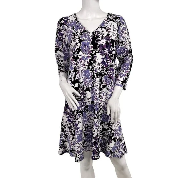princess polly baby blue dress J. Jill Wearever White Black Floral Sleeveless Soft Layered Dress NWT main image 1